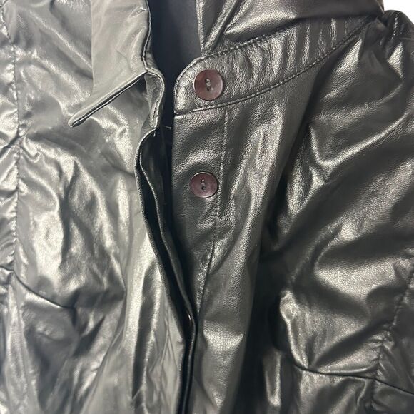 NEW OW Intimates Ella Mini Dress L Black Womens Faux Leather Button Front Collar - Picture 3 of 9